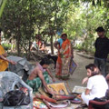 Collectors viewing Patua work in Naya