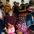 Horse puppet with participants
