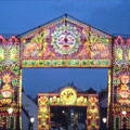 Arched gateways made of traditional Chandanagar Lights installed on Elvet Bridge, Durham,UK